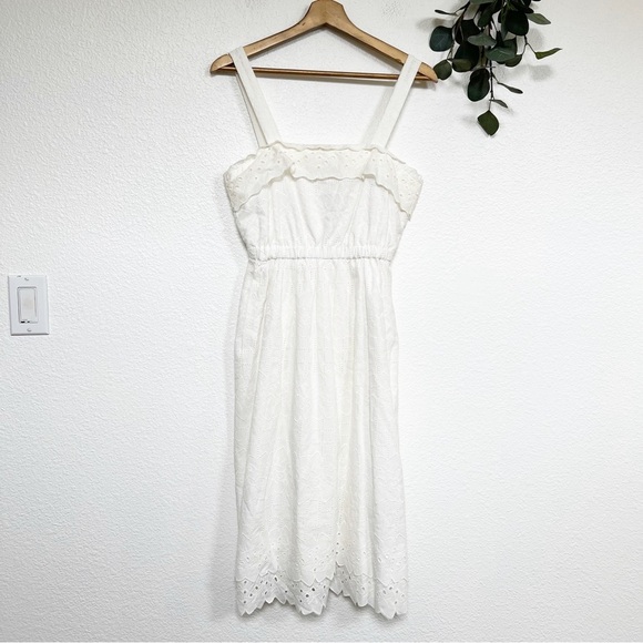 Madewell- NWT White Eyelet Tiered Midi Dress- 0 - Picture 4 of 12